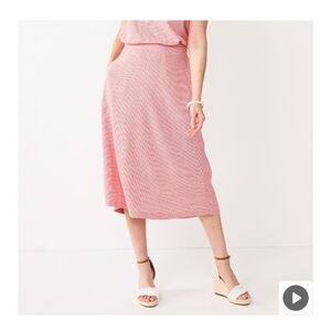 Croft & Barrow Skirt Size XXL Red Gingham Plaid Midi Elastic Waist Linen Blend
